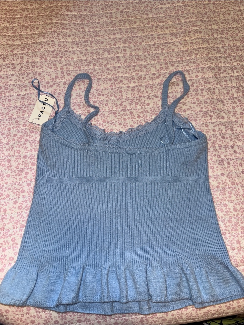PacSun Blue Ribbed Knit Cami with Ruffle Hem - Picture 5 of 5